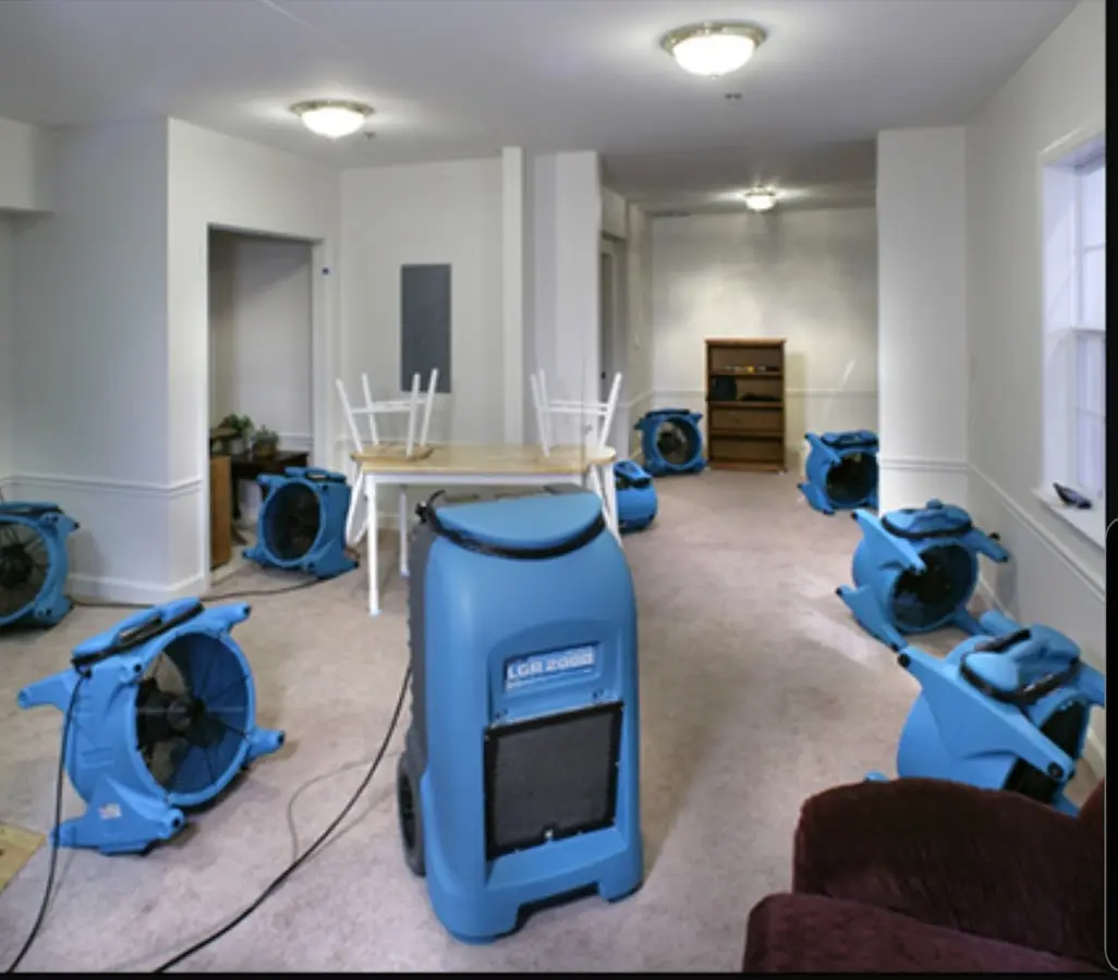 Air movers and dehumidifier setup for Water Damage Restoration in West Covina